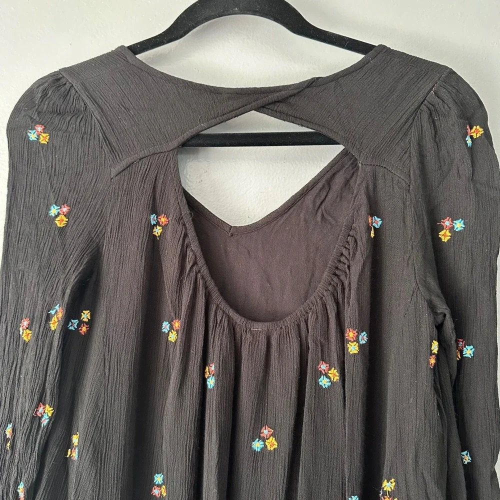 Free People Oxford Floral‎ Embroidered Boho Dress | Black + Floral